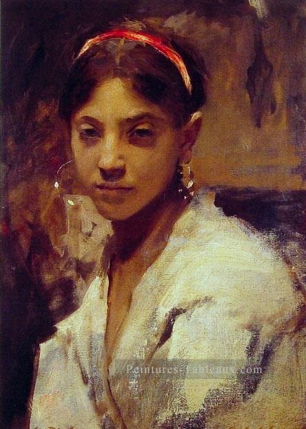Tête d’un portrait de Capril Girl John Singer Sargent Peintures à l'huile
